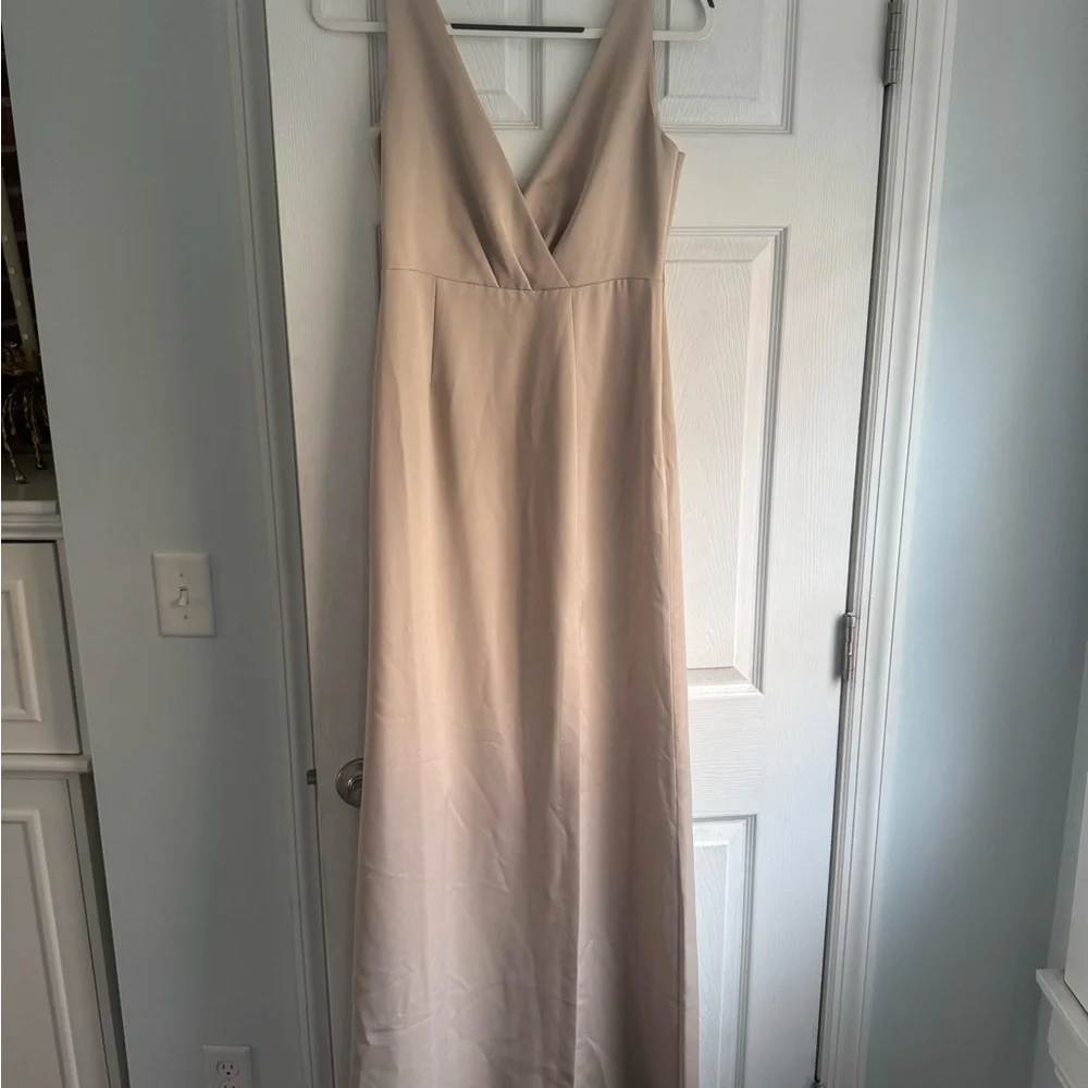 BHLDN PIPER V-NECK SIDE-SLIT SATIN GOWN CHAMPAGNE - Picture 3 of 7